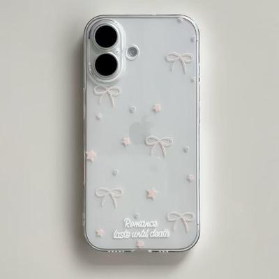 Capa de Celular Macia de Desenho Animado Laço Estrela Rosa para Apple 17/16/15/14/11 XS/XR/Pro Max