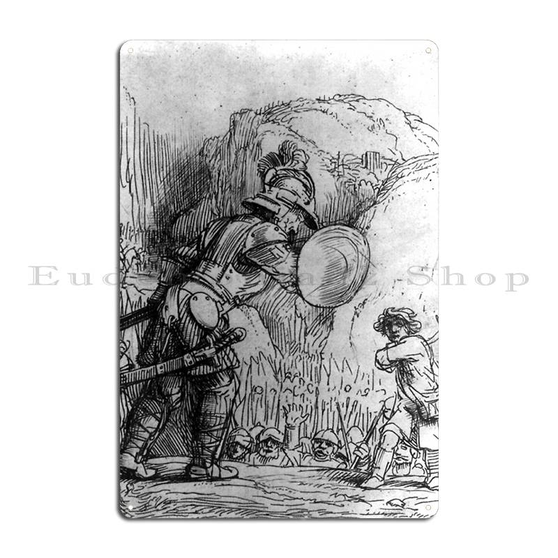 

David And Goliath Rembrandt 1655 Metal Plaque Poster Wall Club Bar Garage Cinema Customized Tin Sign Poster 20x30cm（7.8x11.8inch）