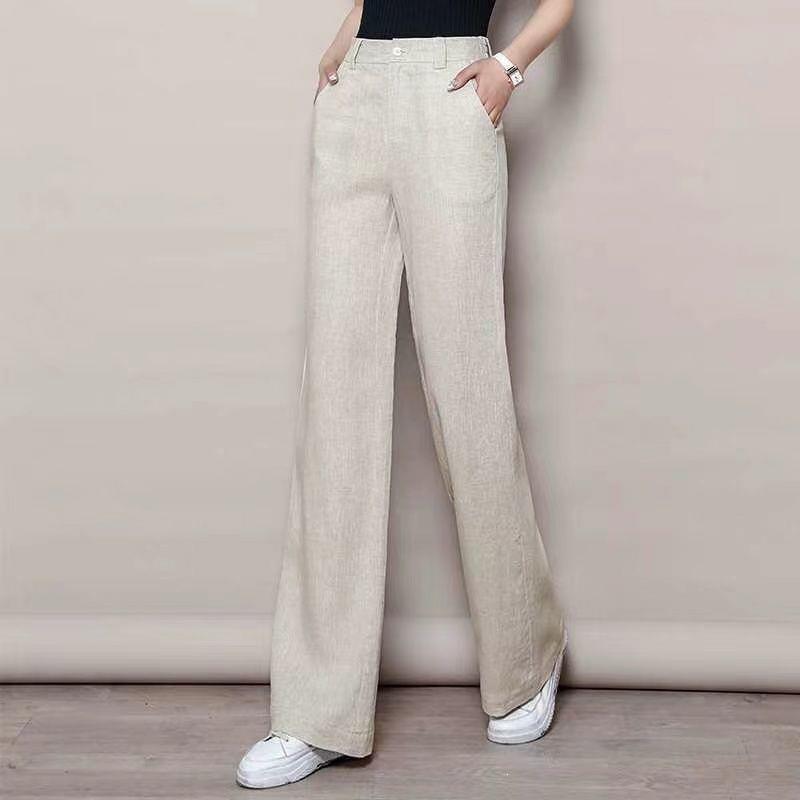 Women's Wide-Leg Cotton-Linen Floor-Length High-Waisted Plus Size Casual Pants
