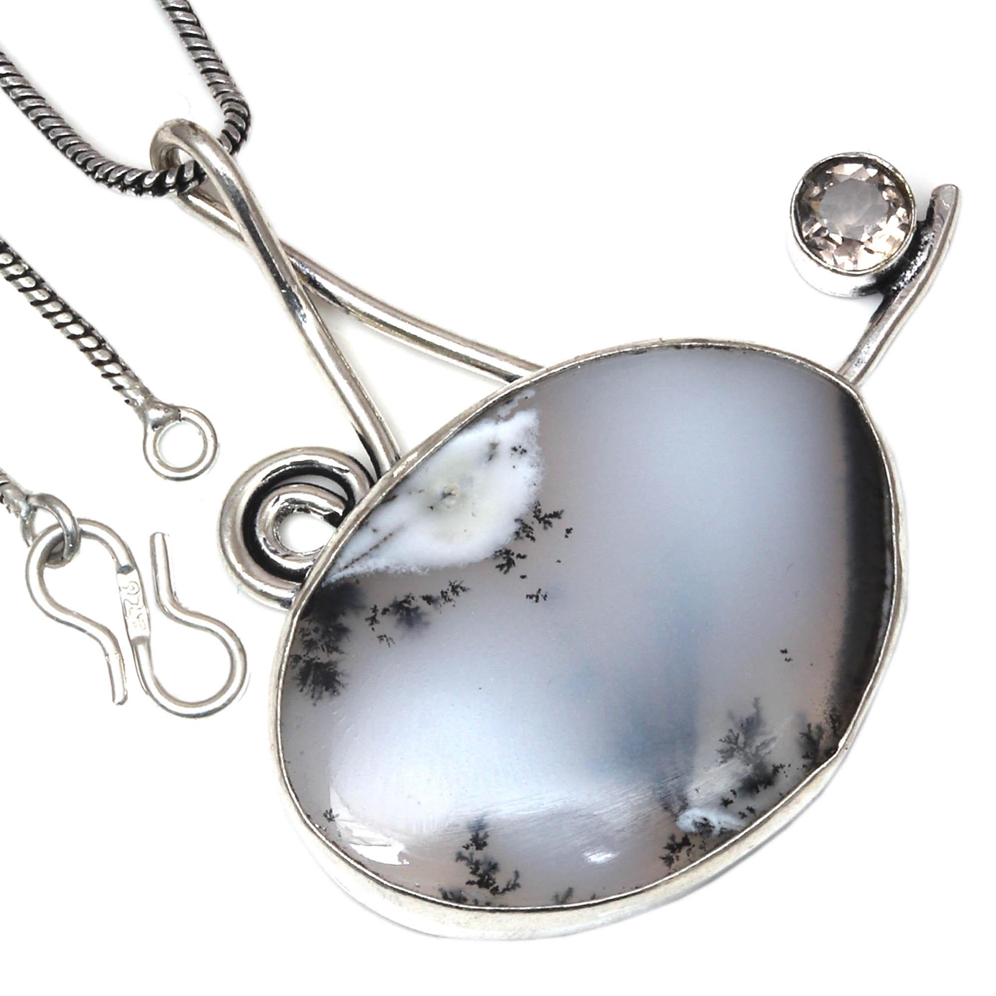 

Pendant Dendritic Opal White Topaz Gemstone Valentine Day Silver Jewelry 2