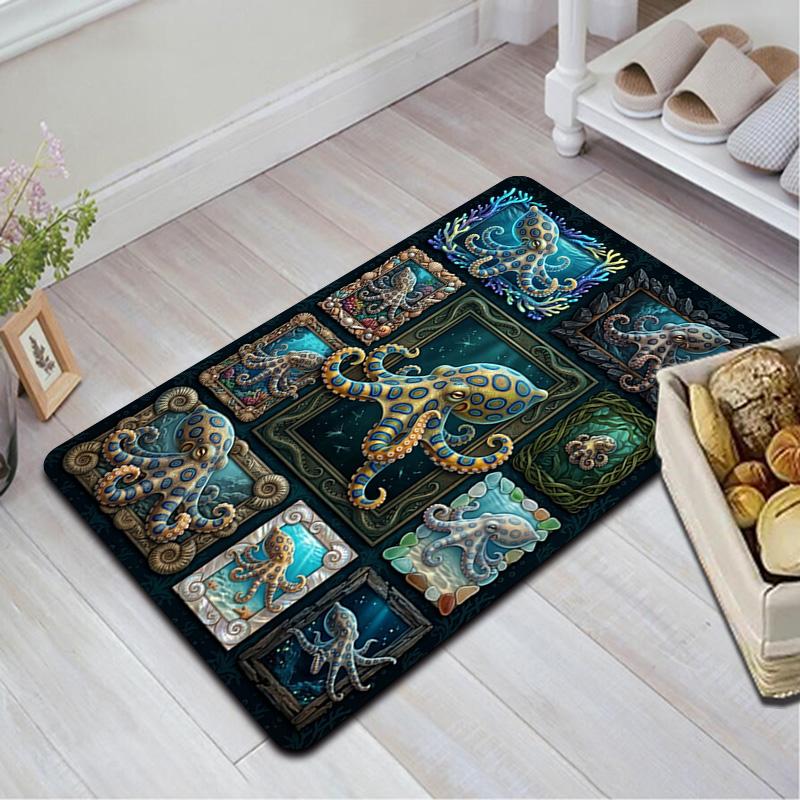 Ocean Octopus Frames Pattern Rug Floor Mat for Living Room or Bedroom Soft and Comfortable Carpet a Gift for Birthday and Holiday.