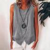 Women Tops Crew Neck Sleeveless Side Buttons Decor Asymmetric Design Pullover