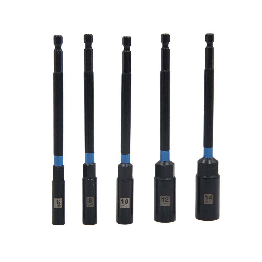 5PC 6-14mm Socket Adapter Steel Hex Nut Driver Drill Bit Adapter For Electric Screwdrivers Socket Wrench Extension Sleeve Set