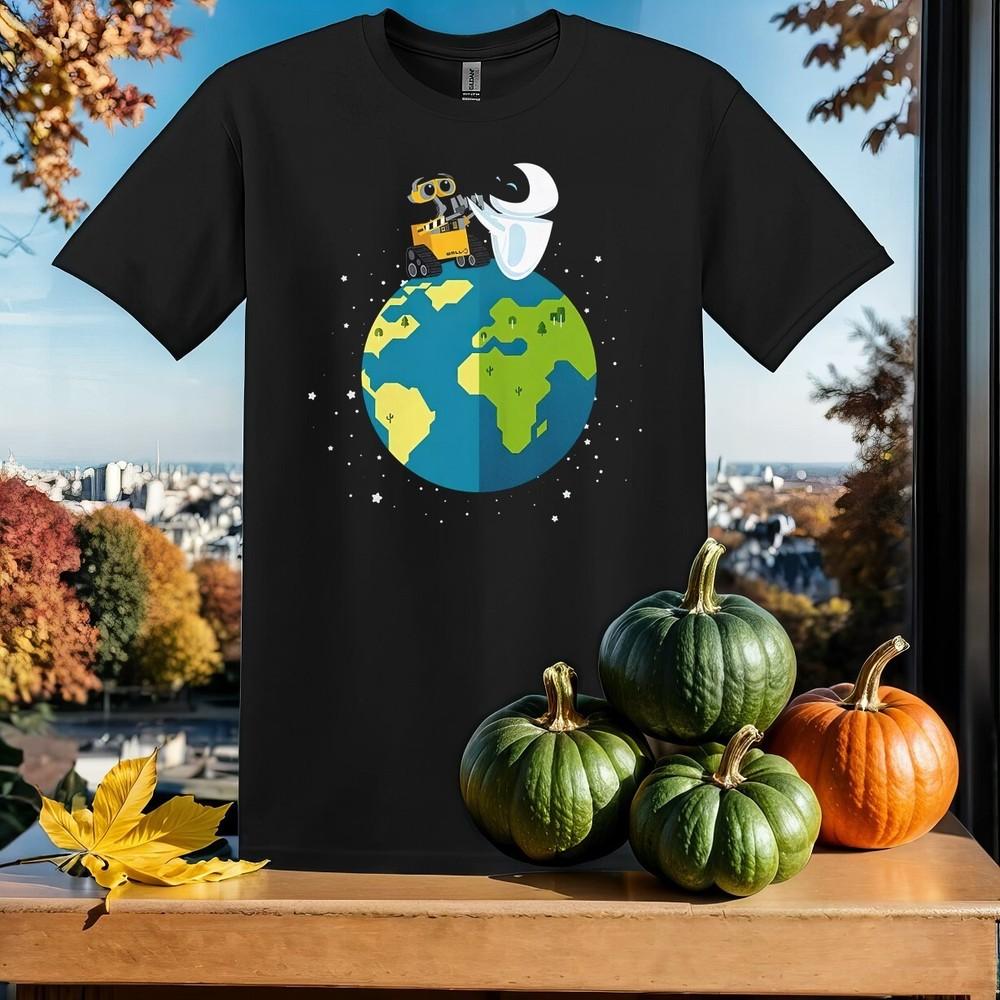 

Любовь роботов Wall-E и Ева Земля Футболка Футболка Мужская Женская Унисекс Футболка SY721 4XL