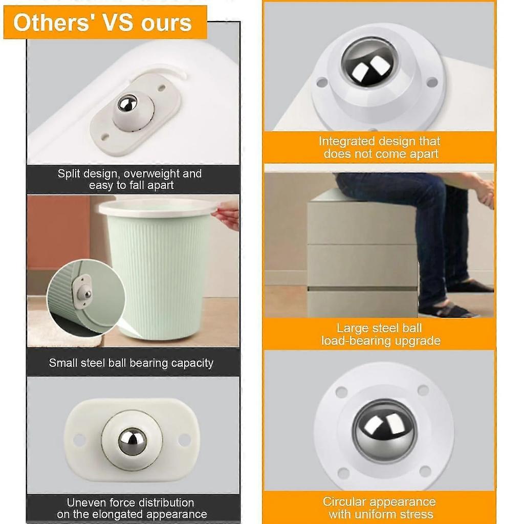 Conjunto de 12 rodízios para móveis brancos, polia universal de aço inoxidável para móveis, rodízios de transferência de esferas para movimentação de móveis e mercadorias