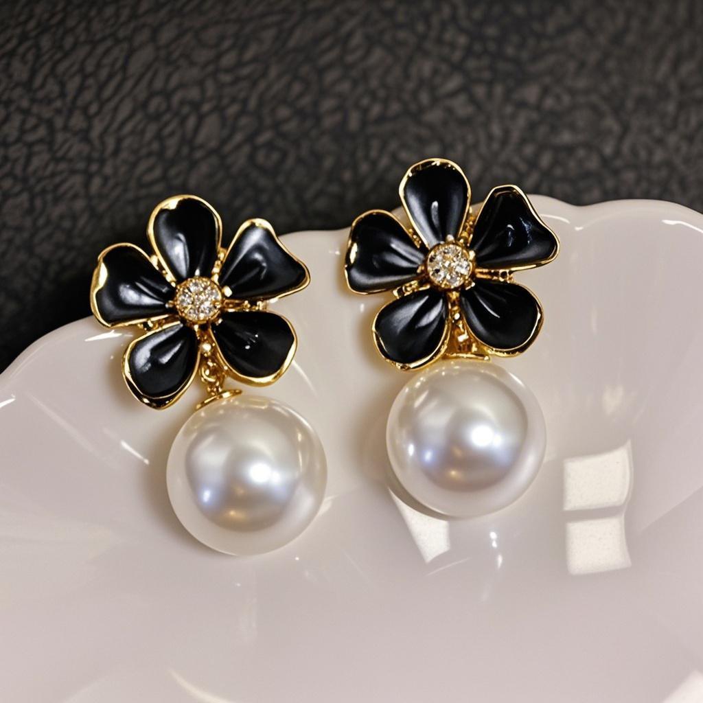 @Special offer @French retro oil drip flower pearl stud earrings fashion temperament light luxury high-end earrings women