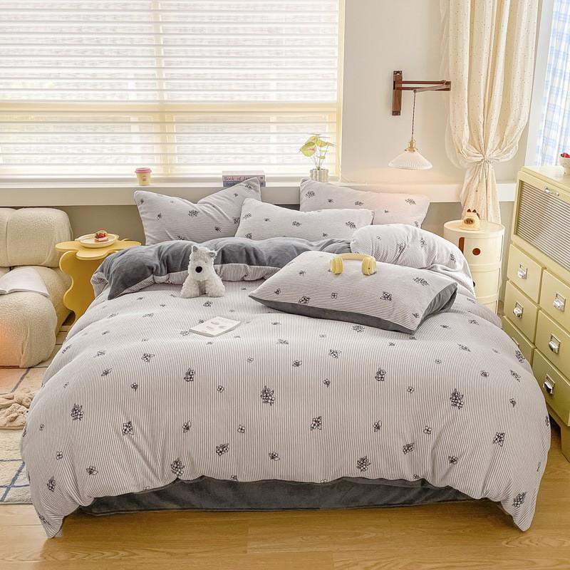 Winter Thick Warm Milk Coral Fleece Bedding Set Ins Fresh Duvet Cover Single