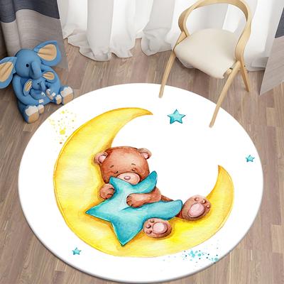 Alfombra con estampado de oso de dibujos animados para niños, alfombras Kawaii, alfombra redonda para sala de estar, alfombra antideslizante de franela para suelo