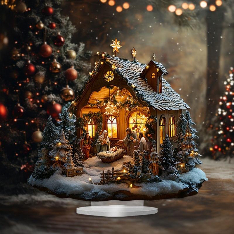 Bohemian Acrylic Christmas Scene Decoration - Multifunctional Christmas Tabletop Display for Home, Office, Cafe