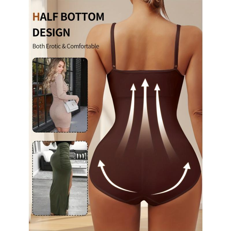 Damen Bequemer Atmungsaktiver Frontknopf-Bodysuit Einfarbige Bauchkontrolle Po-Anhebende Formgebende Jumpsuit