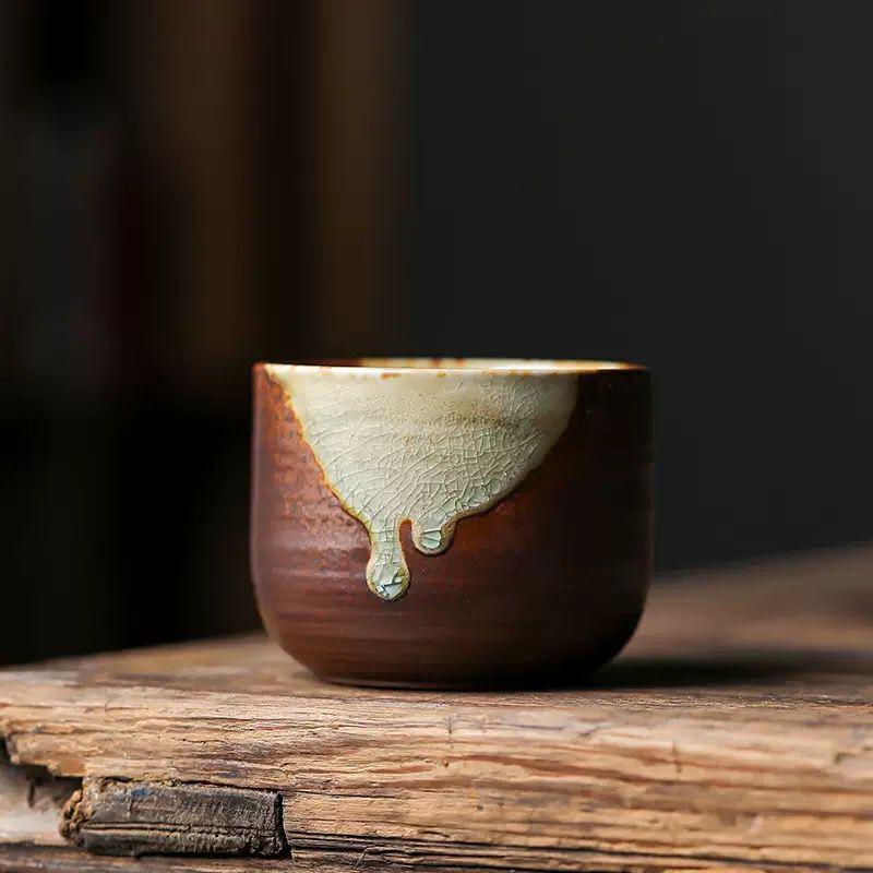 Coarse Pottery Wood-Fired Ceramic Tea Tasting Cup - Retro Single Gongfu Tea Bowl.