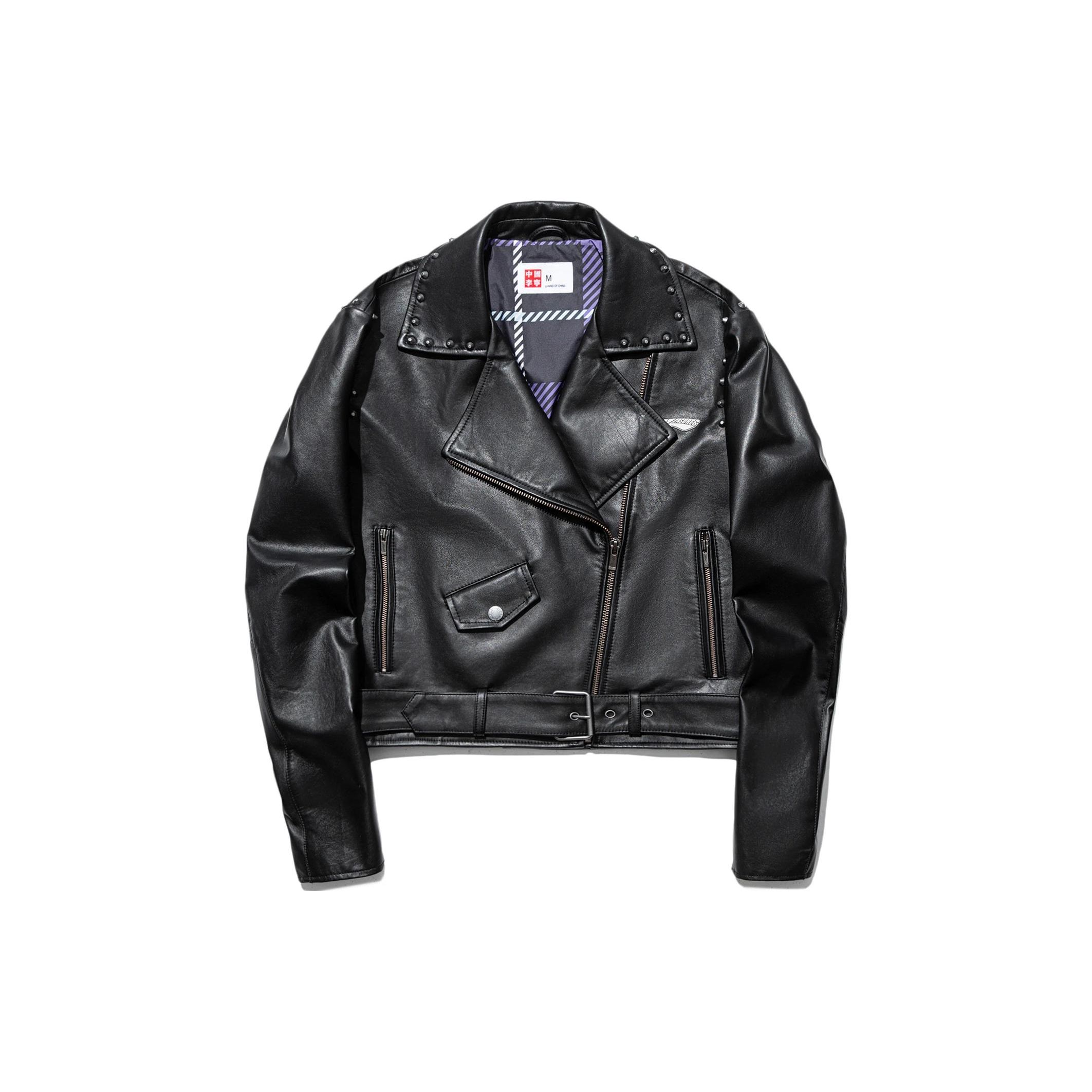 

Коллаборация Li Ning X Pleasures Однотонная кожаная куртка приталенного силуэта Женская куртка Черная AJDT756-1 M