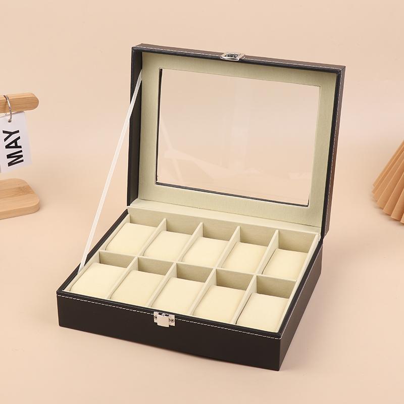 1 Stück Schwarze PU-Leder-Uhrenbox Vitrine Organizer Mit Glasdeckel mit Rahmen Und Herausnehmbarem Kissen Für Männer Und Frauen