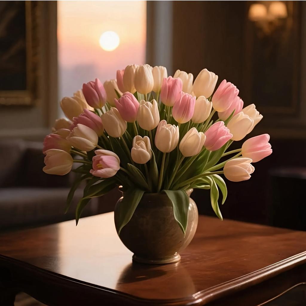 12pcs Artificial Tulip Flowers, Real Touch Tulip Arrangement Bouquet, Suitable for Weddings, Bridal Birthdays, Ideal for Home and Office Decor