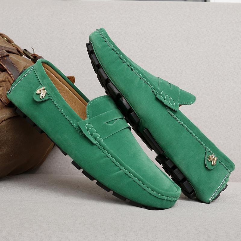 

Новые модные универсальные лоферы 2025 года, осенние шапки, мужские кожаные туфли со швами, тренд для вождения, для пары 48 зелёный