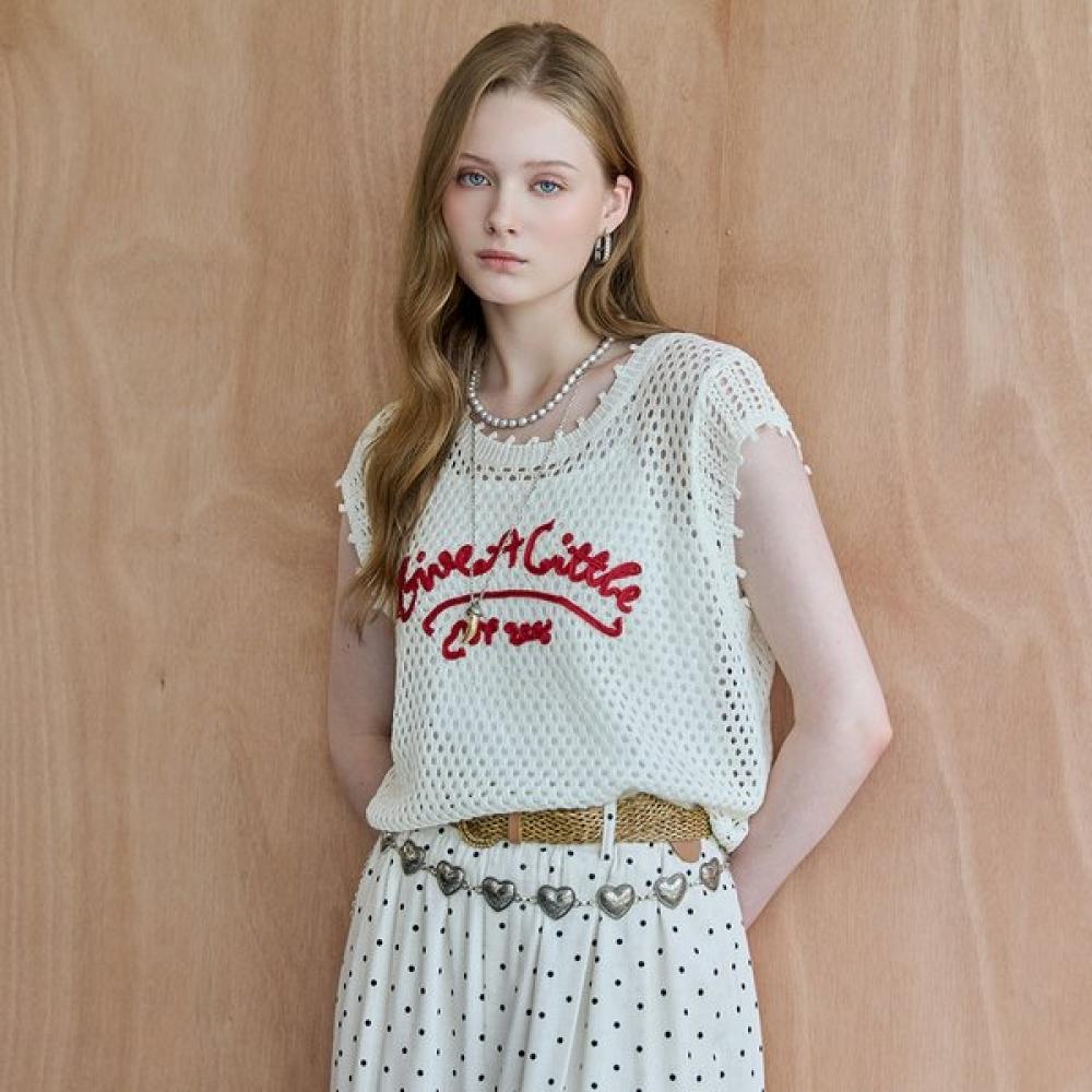 MAXZA Lettering Embroidery Punching Layered Knit