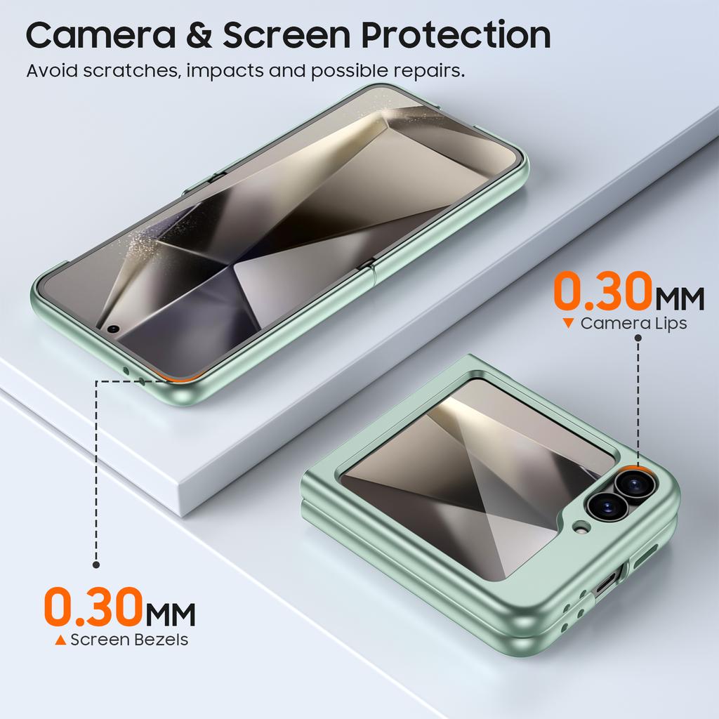 Slim Hard PC Case for Galaxy Z Flip 6 with Built-in Screen Protector,Shockproof Anti-Scratch Full Body Protection Cover,For Wireless Charging-Green