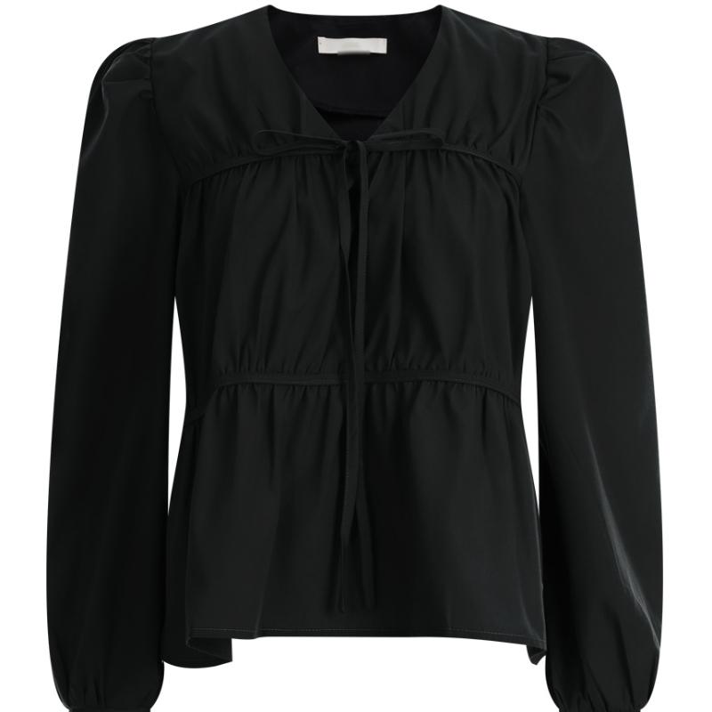Shop   Women S 100  Cotton Ruffle Tie Puff Sleeve blouSe Brown Ean Wbl 12088