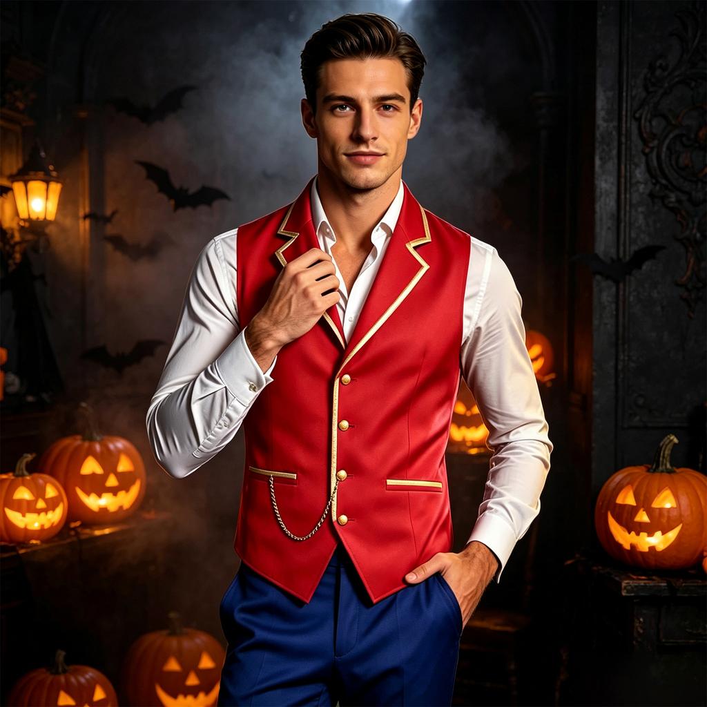 Men's Steampunk Single-Breasted Vest Costume with Gold Collar for Halloween Party
