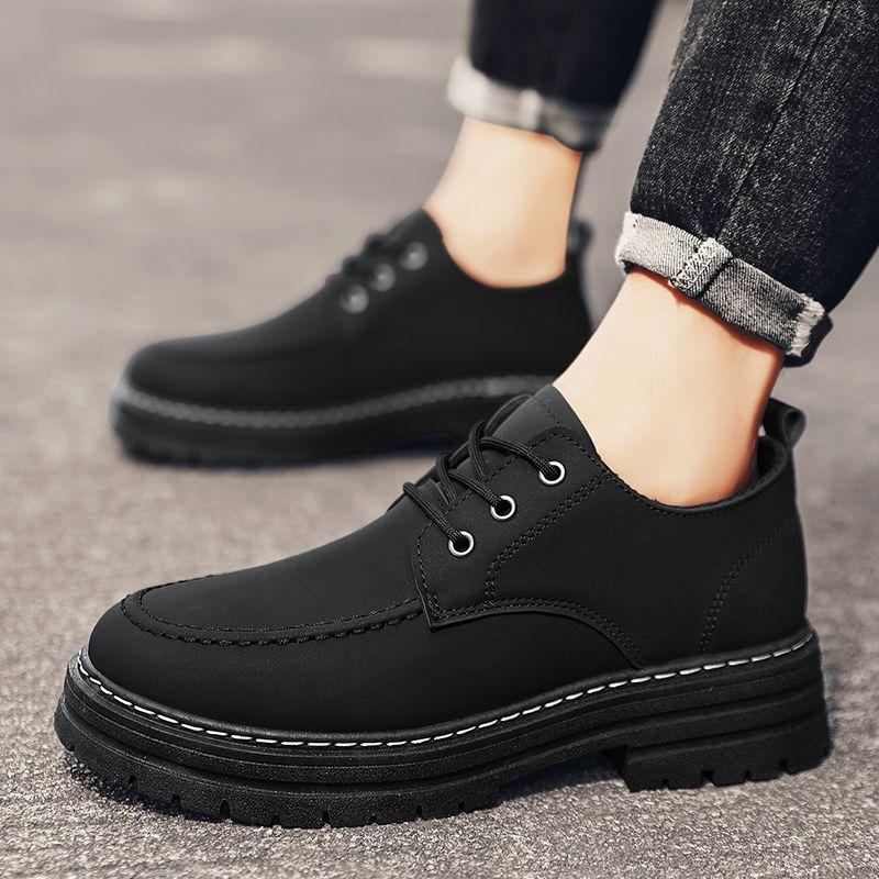 Man Casual Shoe Outdoor Thick Sole Round Toe Leather Shoes for Men Platform High Quality Fashion Footwear Offer Comfortable 2025