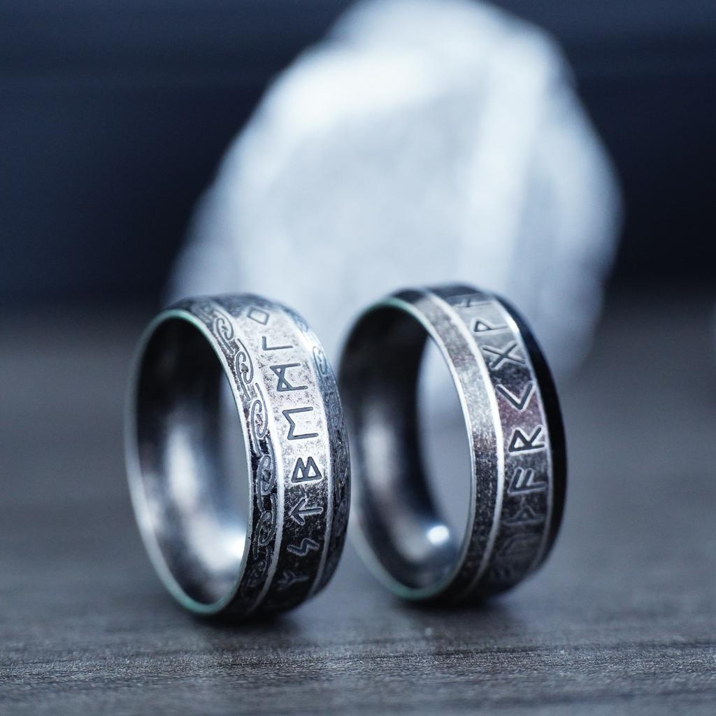 Mote Vintage Enkel Viking Rune Ring for Menn Kvinner Rustfritt Stål Nordisk Keltisk Knute Ringer Par Amulett Smykker