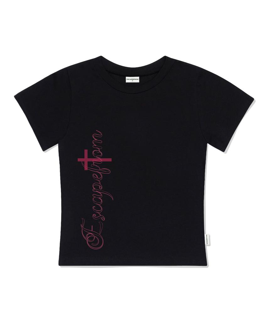 ESCAPEFROM Vertical Logo Print Slim Fit Short Sleeve T-Shirt Black