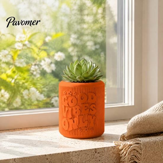 Small Containers for Indoor Gardening 3D Printed Planter, Good Vibes Only Flower Pot, Minimalist Plant Holders Windowsill Cute Cactus Container