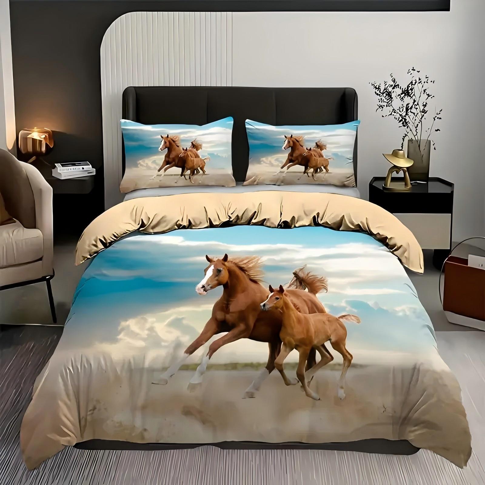 

Wild Horse Desert Natural Landscape 3D Printed Bedding Set Wildlife Style Quilt Cover Soft Comfortable Duvet Cover Pillowcases 135x200cm 2pcs