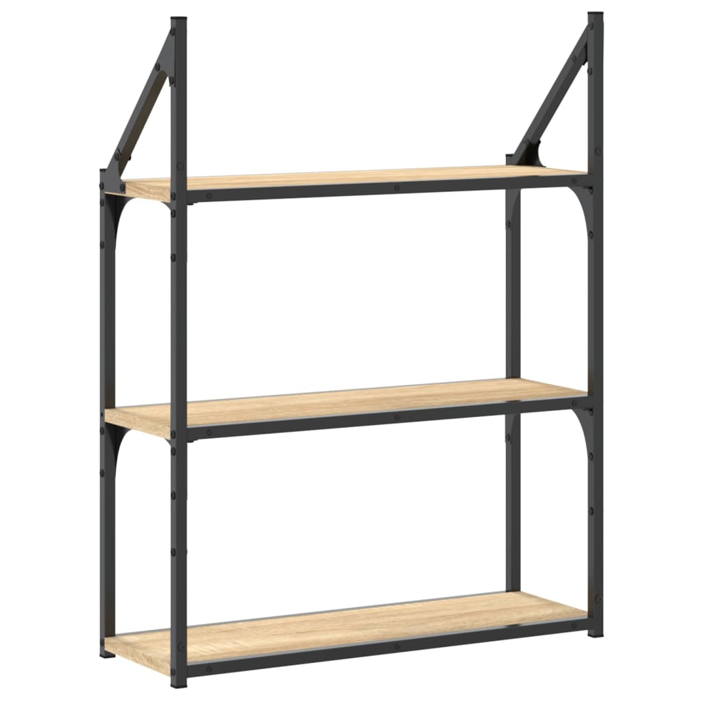Wall Shelf with 3 Shelves Sonoma Oak Finish 60 x 21 x 78.5 cm Particleboard