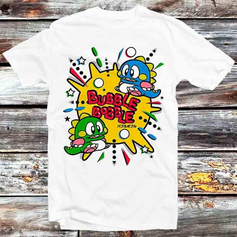 

230GSM 100% Cotton T-Shirt Bubble Bobble Game Amiga C64 Online Gaming Gamer Nerd 80s T Shirt Vintage Retro Cool Gift Mens Womens Unisex Cartoon Anime XS белый