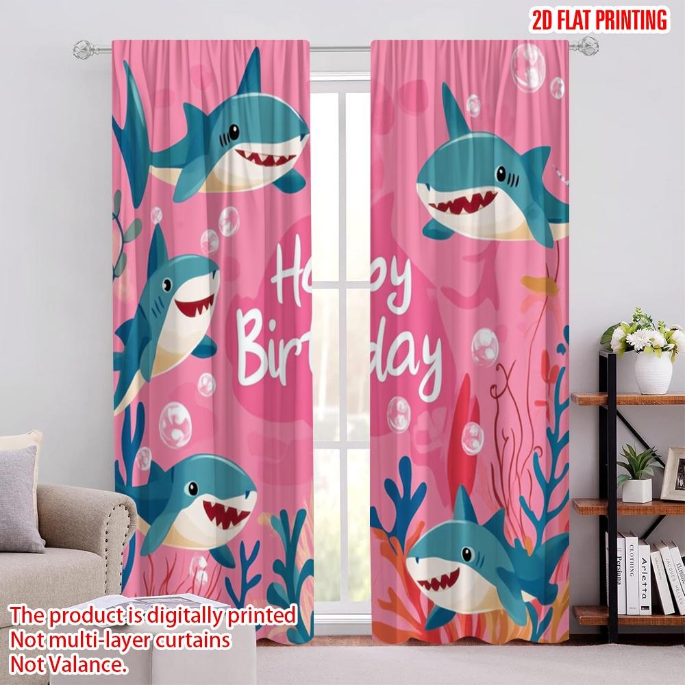 

2pcs,2D plane printing Curtains&Window Treatment Birthday Sharks Polyester Easy Install (without rod) Room Decor Use for 52.50 × 116.00 cm 2 pcs