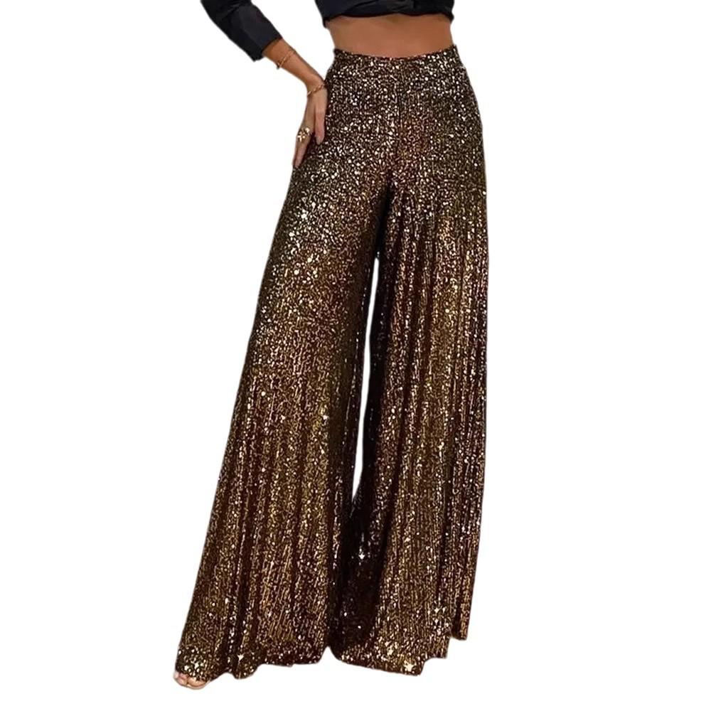 Pantalones de Mujer de Cintura Alta y Pierna Ancha de Color Sólido