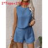 Casual Women Sleeveless Outfit Set With Button Detailing For Spring