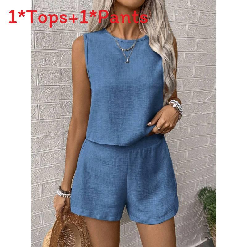 Casual Women Sleeveless Outfit Set With Button Detailing For Spring