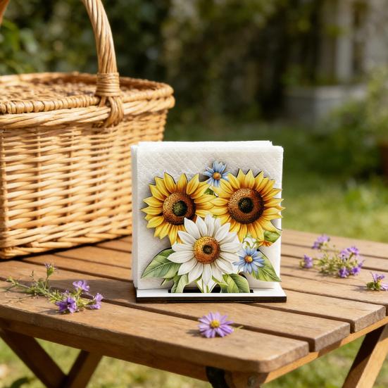 Flower Napkin Holder for Table Decor, Floral Paper Towel Holder, Freestanding Napkin Dispenser for Kitchen Dinner Restaurant Bar Decoration