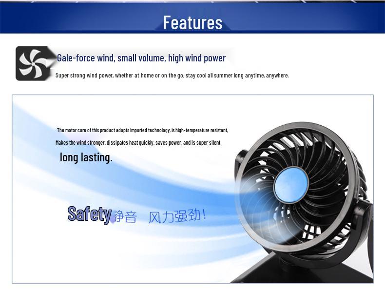 Elektrischer Auto-Ventilator mit zwei Köpfen für 12V/24V Fahrzeuge - Leistungsstarke Kühlung für Autos, LKWs und Lieferwagen