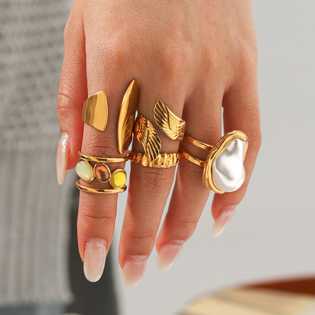 Stainless Steel Irregular Baroque Ring Fashionable Versatile Band 18K Gold Non-fading Titanium Steel Jewelry