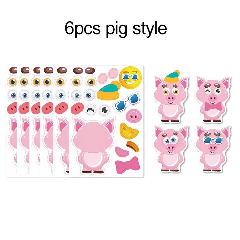 6 arkuszy Naklejki zmieniające twarze zwierząt Zabawki Kreskówkowe Wodoodporne Naklejki Wielokrotnego Użytku Zarządzanie Emocjami i Umiejętność Ekspresji TMZ