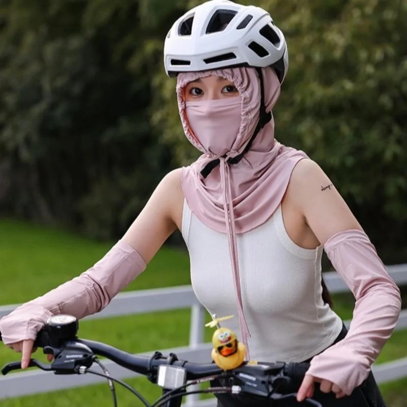 Kapelusz przeciwsłoneczny z sznurkiem do ściągania, chroniący przed promieniowaniem UV, z maską i szalem, oddychający, z lodowego jedwabiu, nakładany przez głowę, opaska na głowę, unisex, czapka plażowa do sportów na świeżym powietrzu