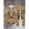Fashion Casual Autumn Winter Men's Set, Skeleton Floral Carved 3D Print Long Sleeve Hooded Sweatshirt and Pants, 2pcs, Gothic & Streetwear Style,