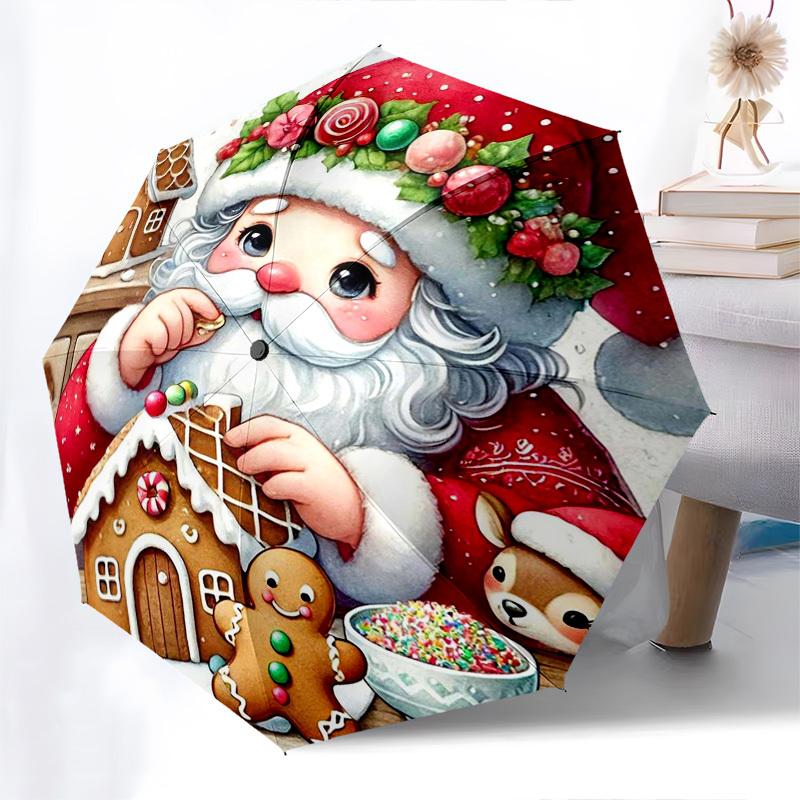 

1pc Christmas Gingerbread House Automatic Folding Umbrella, Portable 3-Fold Design with 8-Bone Iron Frame, Perfect for Fans, Travelers, Daily Use, and