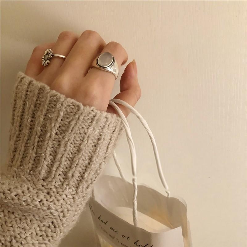 Design Unique Open 925 Silver Ring With Vintage Charm And Striking White Agate Gemstone Women For