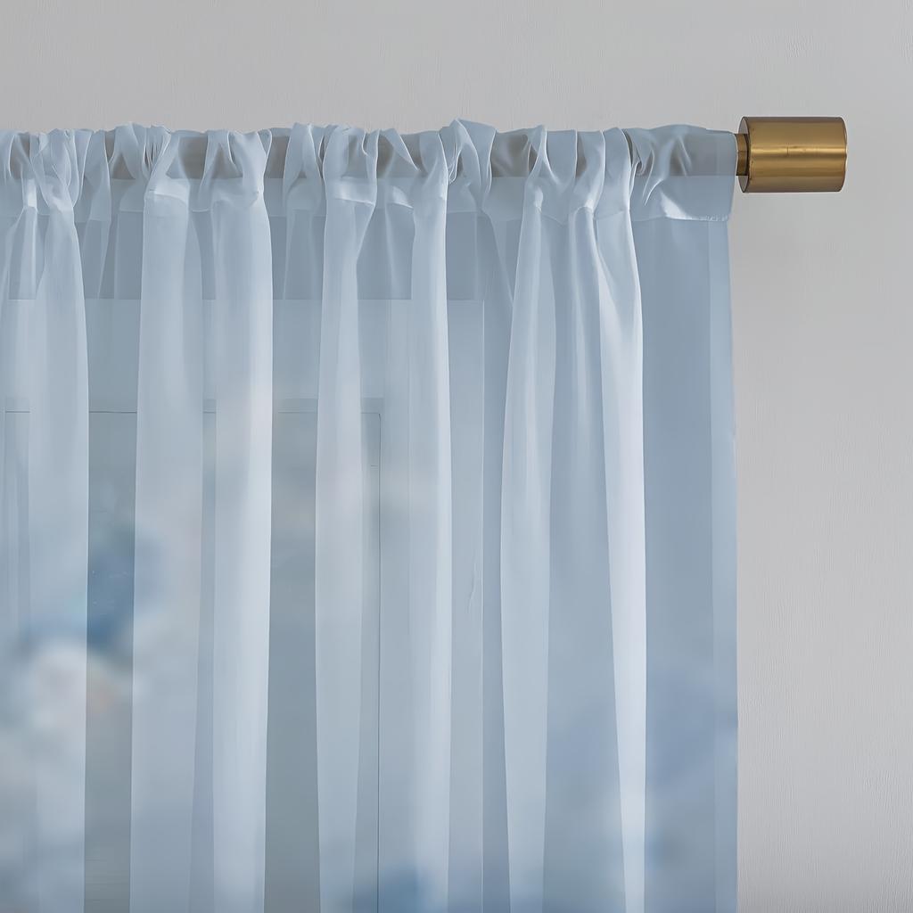 2pcs Blue & White Floral Bird Print Sheer Curtains - Rod Pocket Design, Easy Slide, Sun-Filtering, Machine Washable Polyester, P