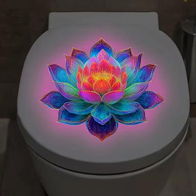 Glow-In-The-Dark Self-Adhesive Flower Toilet Sticker Lotus Bathroom Illuminated Toilet Sticker Luminous Wall Decal Home Decor