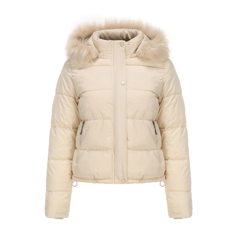 Autumn and Winter Warm Cotton Coat for Women Short Style Plus Velvet Long-sleeved Cotton Coat with Detachable Hood