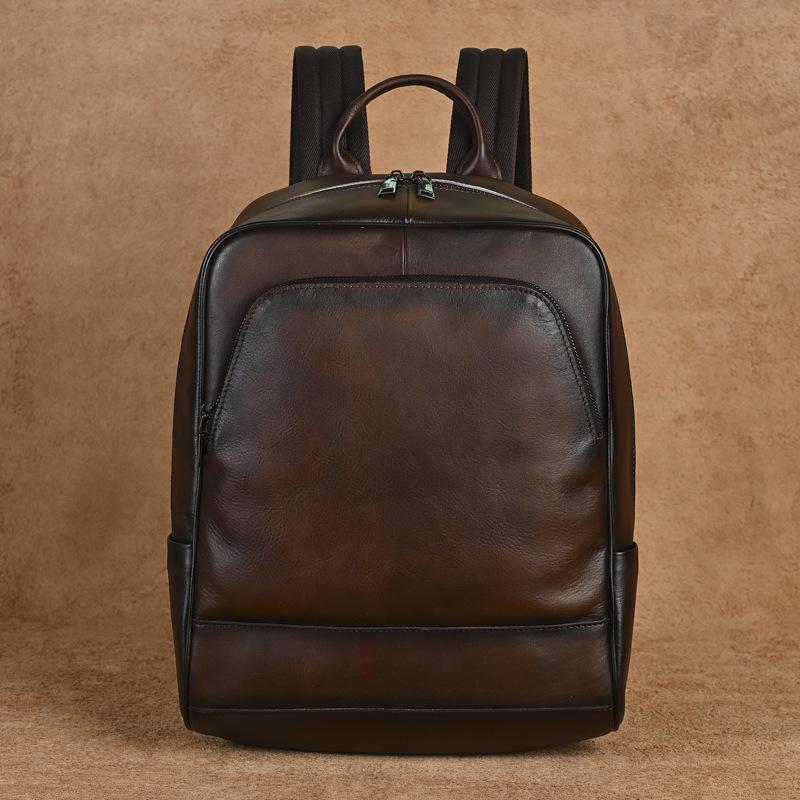 

Retro Genuine Leather Double Shoulder Backpack for Men - Soft Cowhide, Multi-functional for School, Work, or Travel.