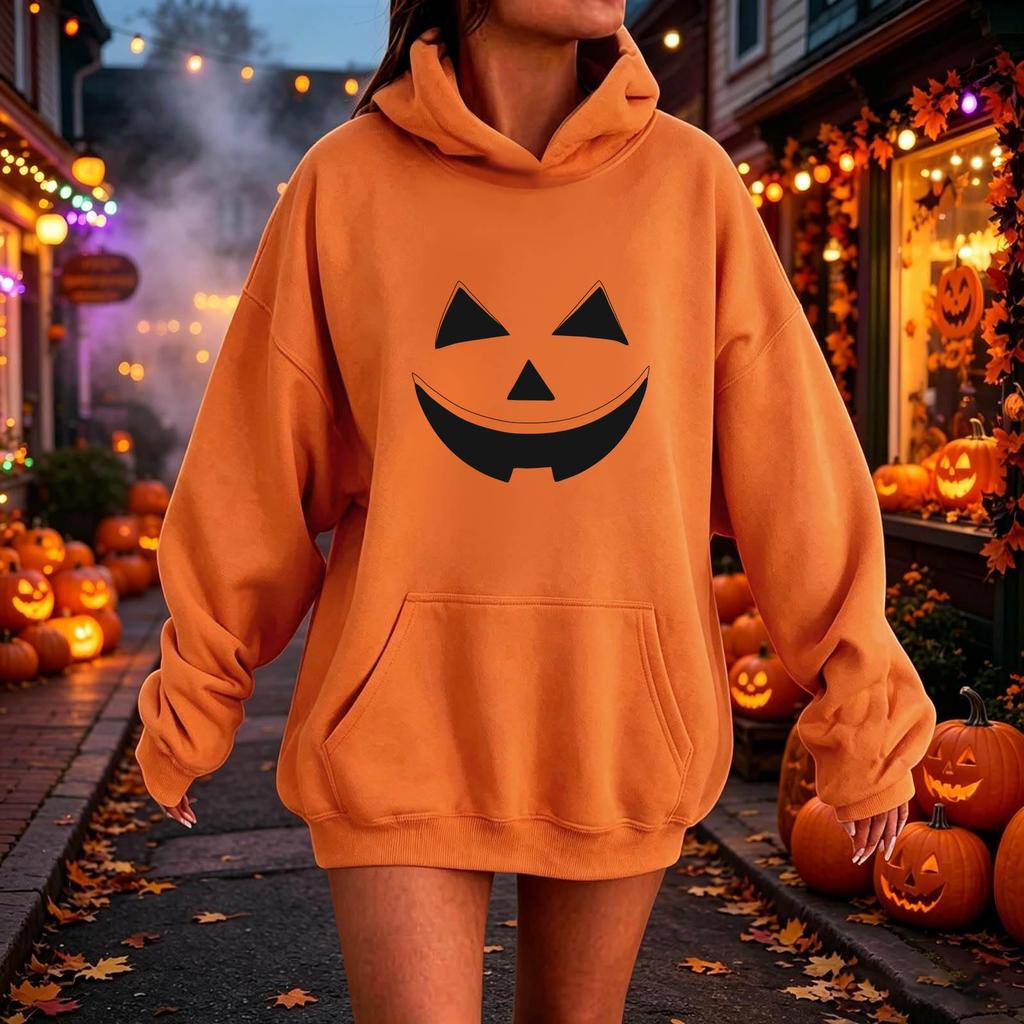 Women's Halloween Printed Hoodie, Casual Fashion Long Sleeve Pullover for Fall Holiday Party