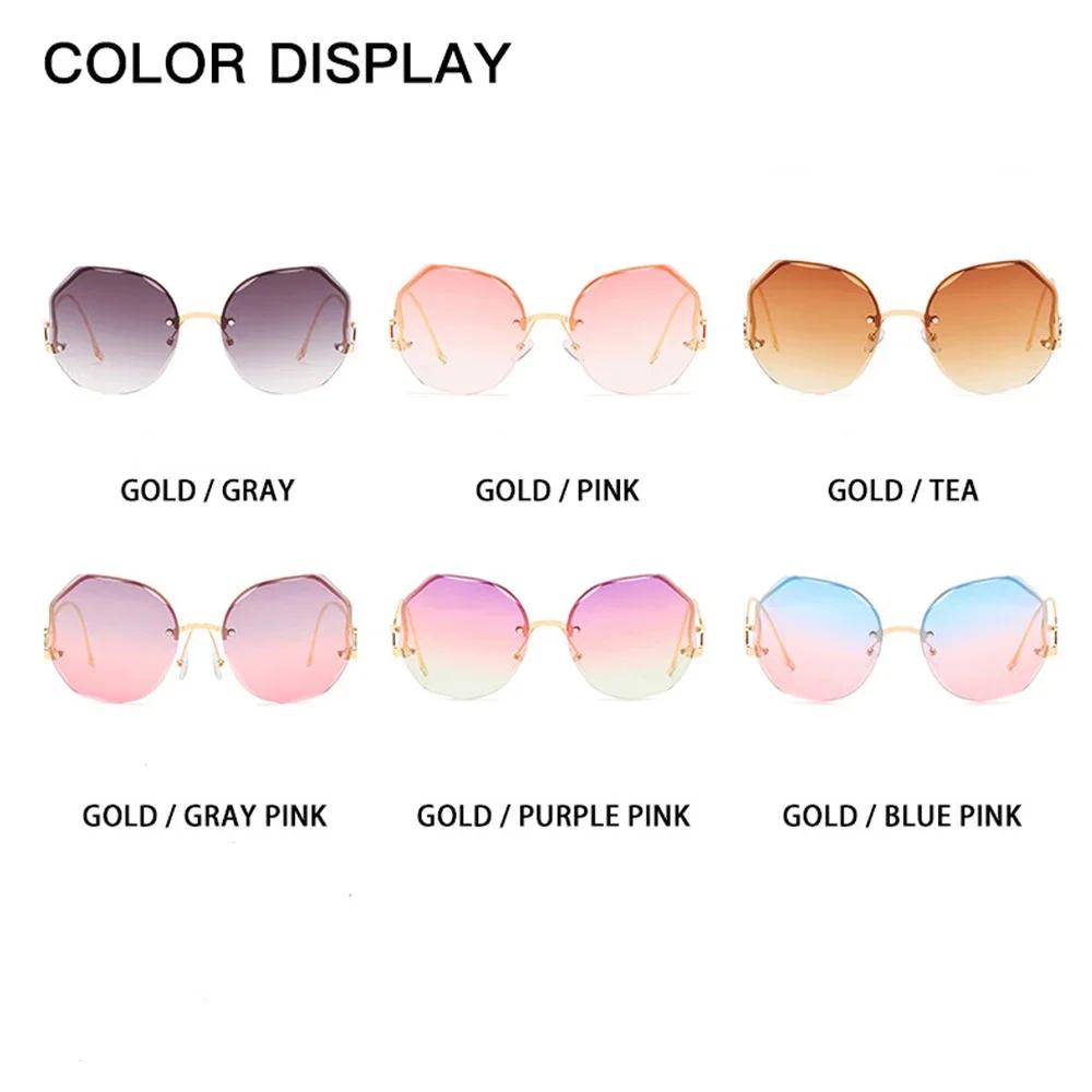 Gradient Fashion Sun Glasses Brand Designer Irregular Round Sunglasses Metal Curved Temples Female Rimless Oculos De Sol