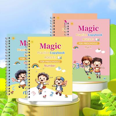 4 Cadernos de Exercícios de Escrita para Crianças de 3 a 10 Anos Kit de Livro de Trabalho de Caligrafia com Letras Números Matemática Pinturas Inglês Caderno de Prática de Caligrafia com Sulcos