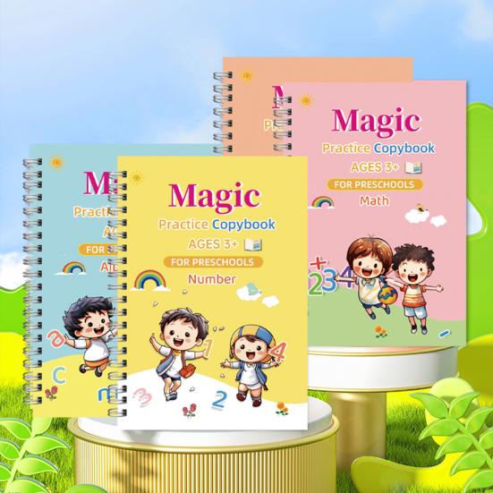4 ks Sešit na psací cvičení pro děti ve věku 3-10 let Sada pracovního sešitu na psaní s písmeny, čísly, matematikou, malováním Anglický sešit na procvičování psaní v drážkách